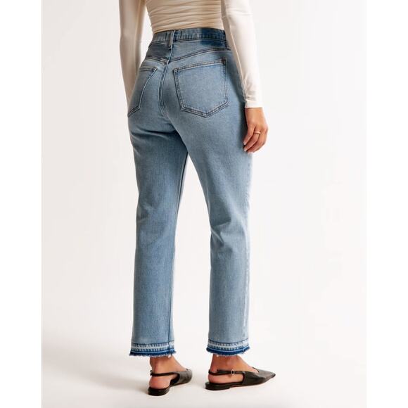 Abercrombie & Fitch Curve Love Ankle Straight Jeans 26 / 2 Long Hi Rise Fray Hem - Picture 3 of 16